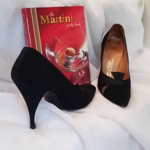 Vintage Newton Elkin Designer Collection Blk. Suede & Fabric 3" Heel, 7.5M, $85 - Picture 1 of 12
